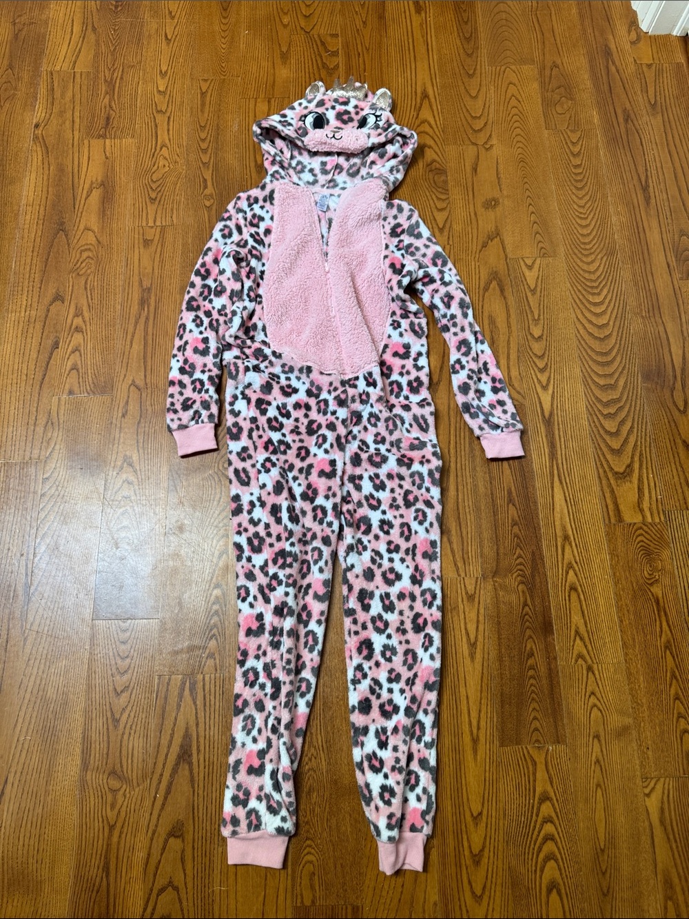 George Pink Leopard Print Fleece Onesie with Hood